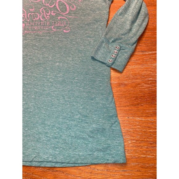 Outer Banks Hwy 12 Womens Long Sleeve Tunic Top With Button Cuffs - Teal Heather - Picture 3 of 3